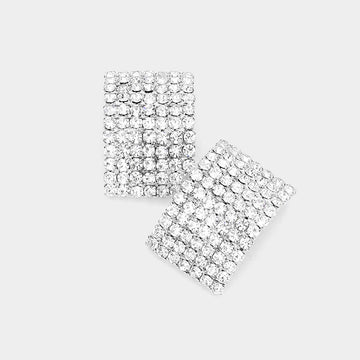 Madeline Love Clear, Silver Rectangular Rhinestone Paved Earrings