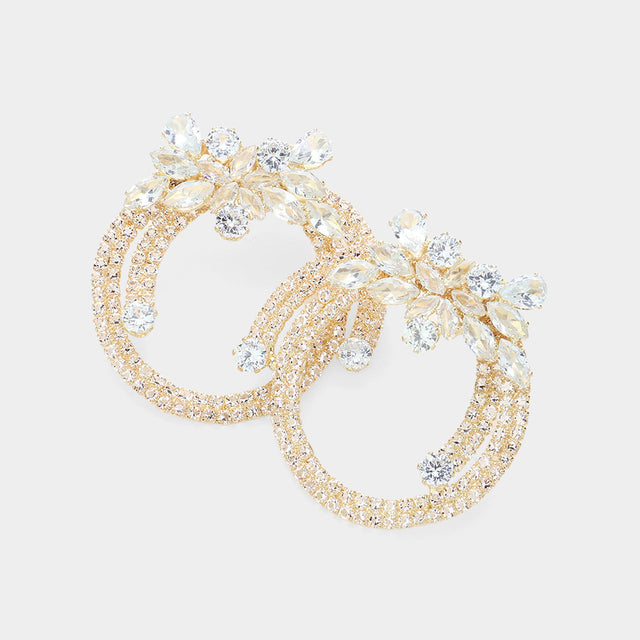 Madeline Love Gold Marquise CZ Stone Embellished Flower Pointed Evening Earrings