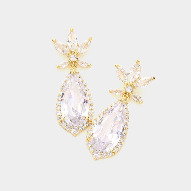 Madeline Love Gold CZ Teardrop Link Dangle Evening Earrings