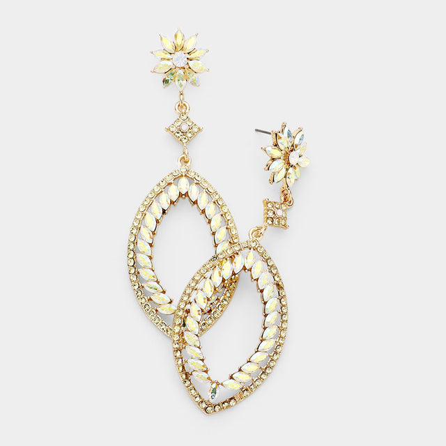 Madeline Love AB, Gold, Yellow Floral Marquise Evening Earrings