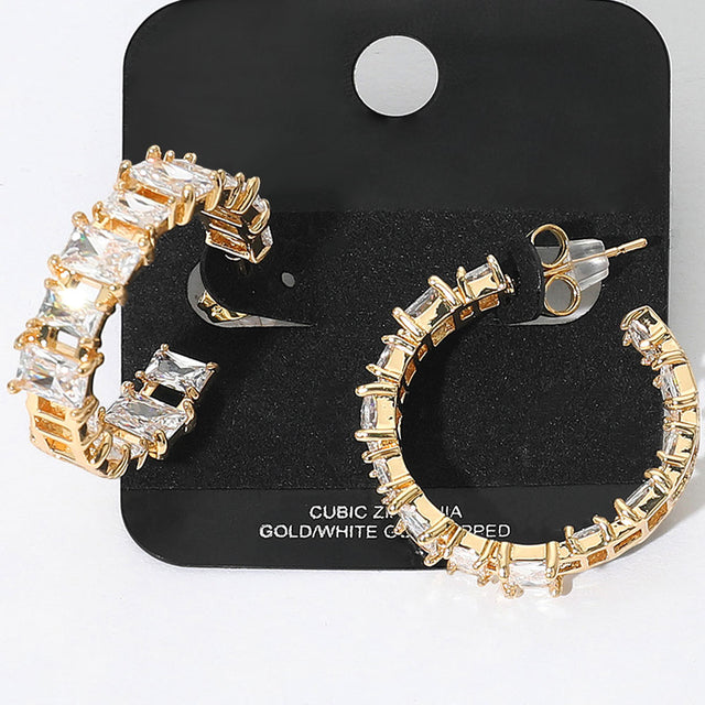 Madeline Love Gold Gold Dipped Square CZ Stone Cluster Around Evening Hoop Earrings