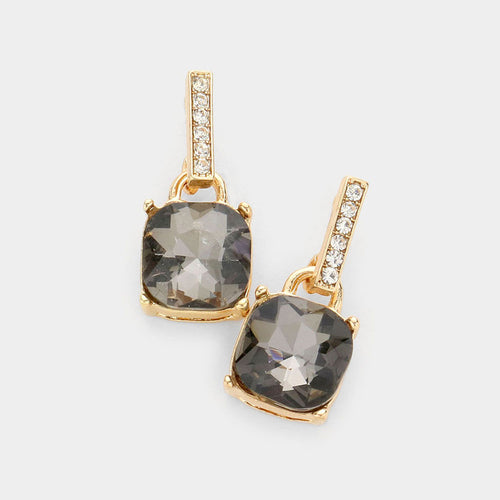 Cushion Square Stone Dangle Evening Earrings - Black Diamond