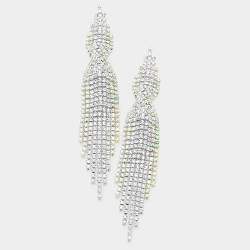 Madeline Love AB, Silver Long rhinestone fringe earrings