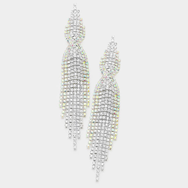 Madeline Love AB, Silver Long rhinestone fringe earrings