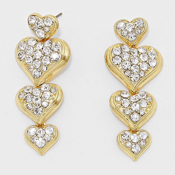 Crystal Rhinestone Pave Heart Evening Earrings