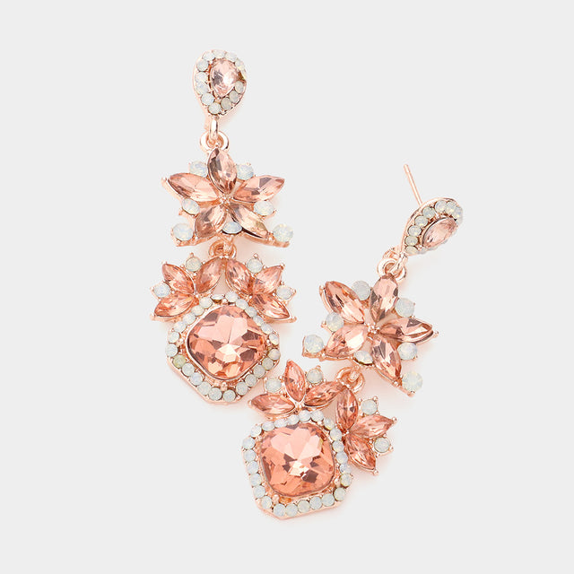 Madeline Love Peach Floral Crystal Rhinestone Evening Drop Earrings