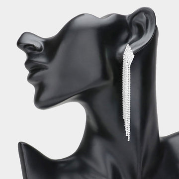 Madeline Love Silver 6Rows Crystal Rhinestone Fringe Evening Earrings