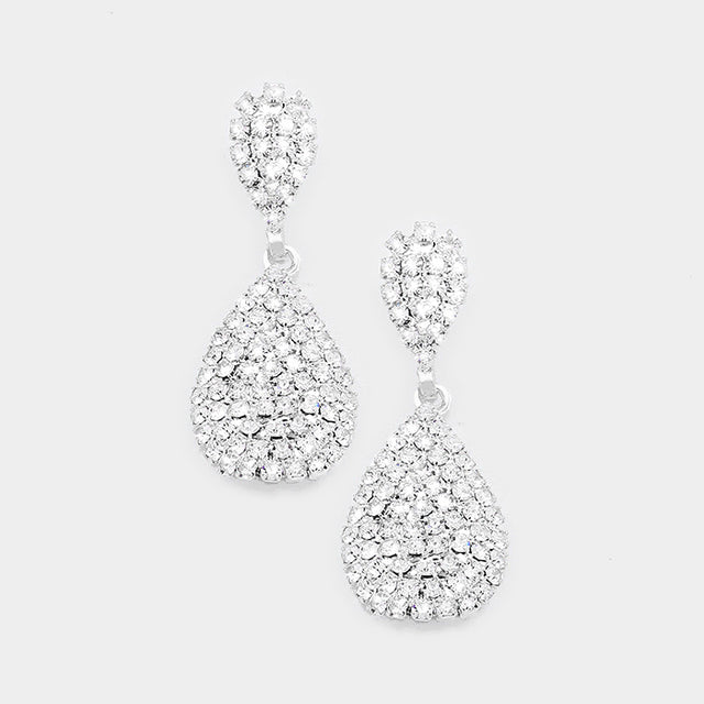 Madeline Love Clear, Silver Crystal Rhinestone Pave Teardrop Evening Earrings