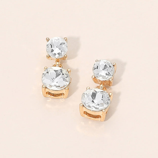 Madeline Love Clear, Gold Double Round Stone Drop Earrings