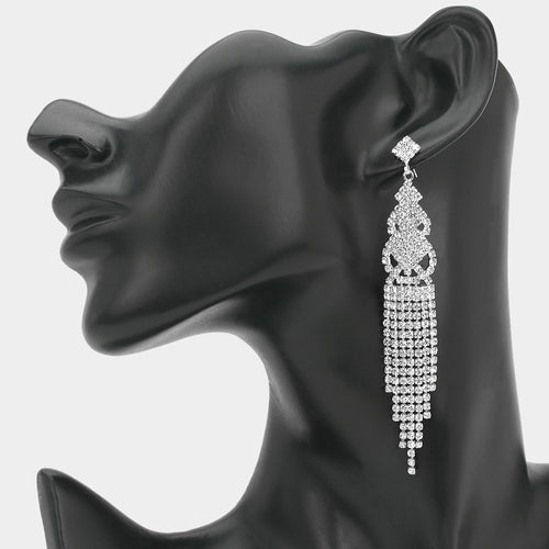 Pendientes de noche con flecos de diamantes de imitación - Clear, Silver