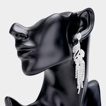 Madeline Love Clear, Silver Rhinestone Crystal Leaf Drop Evening Earrings