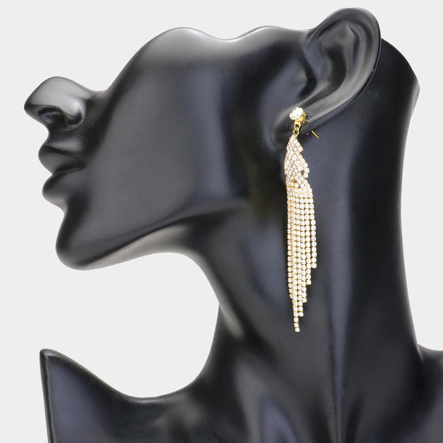 Madeline Love Gold Rhinestone Multi Strand Drop Evening Earrings