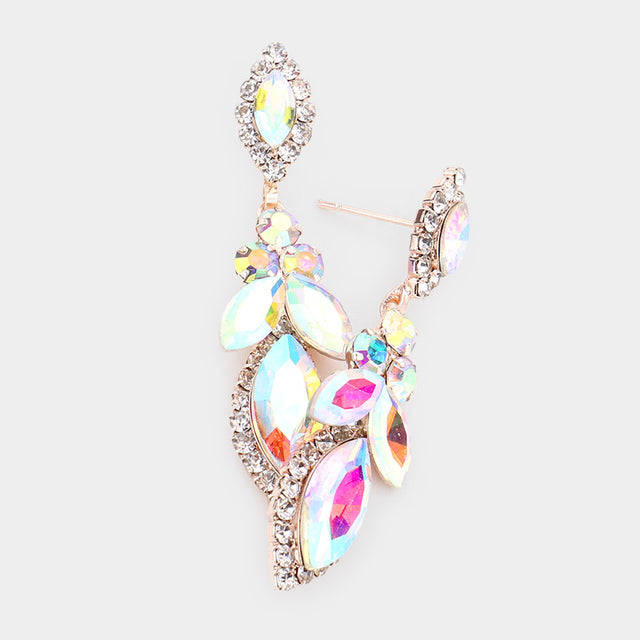 Madeline Love AB, Rose Gold Marquise Round Stone Accented Dangle Evening Earrings