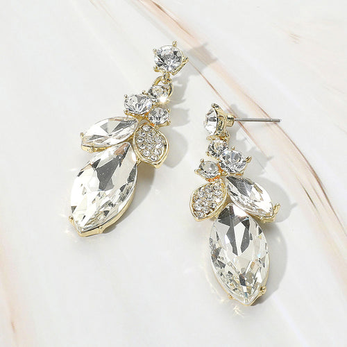 Marquise Stone Accented Dangle Evening Earrings - Clear, Gold