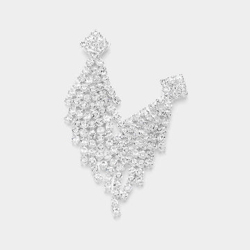 Madeline Love Clear, Silver Rhinestone Paved Chandelier Evening Earrings