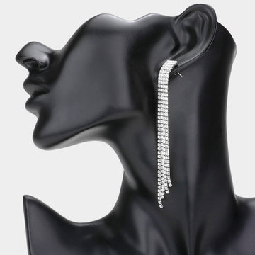 Madeline Love Silver Rhinestone Linear Dangle Evening Earrings