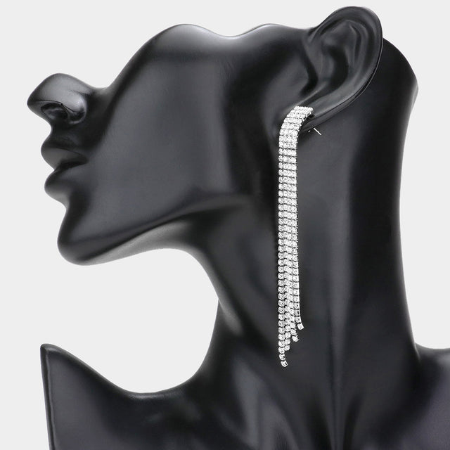Madeline Love Silver Rhinestone Linear Dangle Evening Earrings