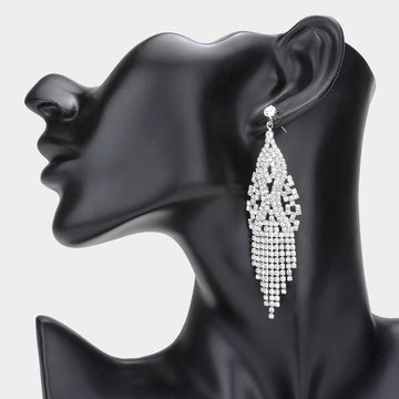Madeline Love Silver Stone Pave Fringe Evening Earrings
