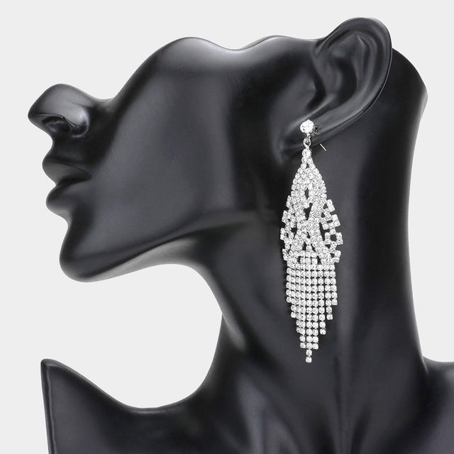 Madeline Love Silver Stone Pave Fringe Evening Earrings