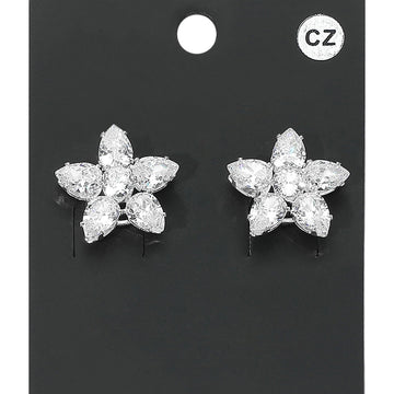 Madeline Love Clear, Silver Flower CZ Stone Cluster Stud Evening Earrings