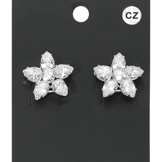 Madeline Love Clear, Silver Flower CZ Stone Cluster Stud Evening Earrings
