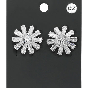 Madeline Love Clear, Silver Flower CZ Stone Stud Evening Earrings