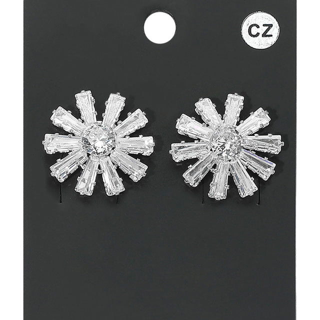 Madeline Love Clear, Silver Flower CZ Stone Stud Evening Earrings