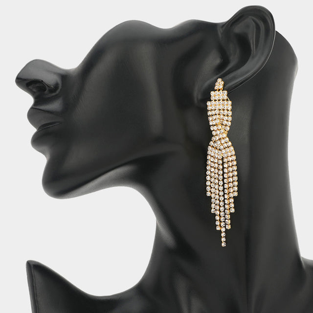 Madeline Love Clear, Gold Rhinestone Tassel Drop Evening Earrings