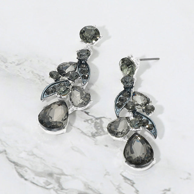 Madeline Love Black Diamond, Silver Teardrop Crystal Cluster Drop Evening Earrings