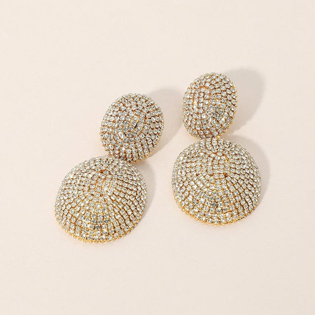 Madeline Love Clear, Gold Bold Rhinestone Pave Oval Dome Drop Statement Earrings