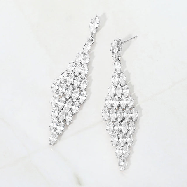 Madeline Love Clear, Silver Marquise CZ Chandelier Drop Evening Earrings