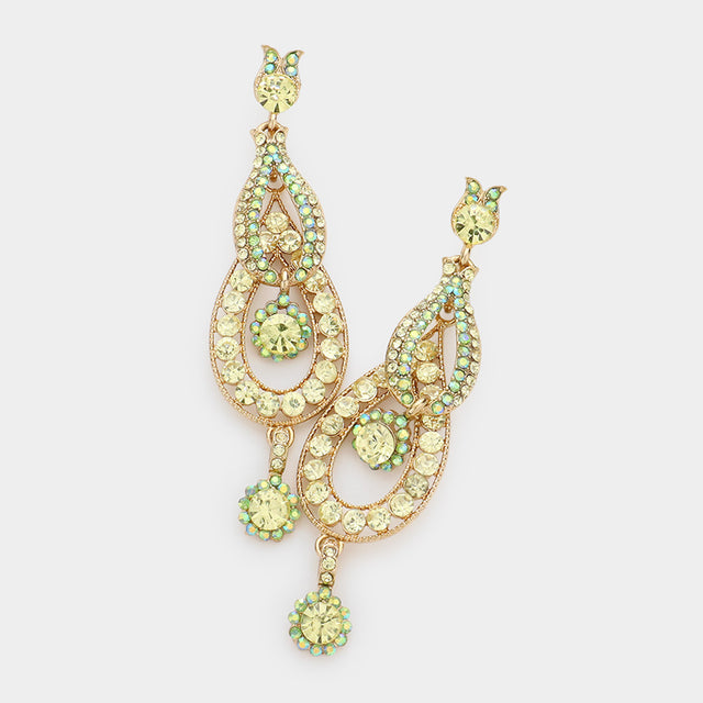 Madeline Love Yellow Crystal Rhinestone Rosette Dangle Evening Earrings