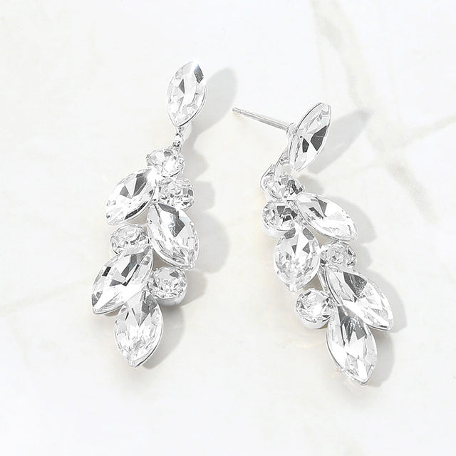 Madeline Love Clear, Silver Marquise Stone Cluster Drop Evening Earrings