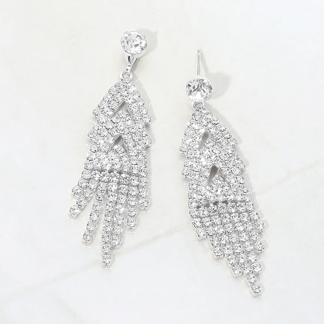Madeline Love Clear, Silver Layered Rhinestone Fringe Chandelier Drop Evening Earrings
