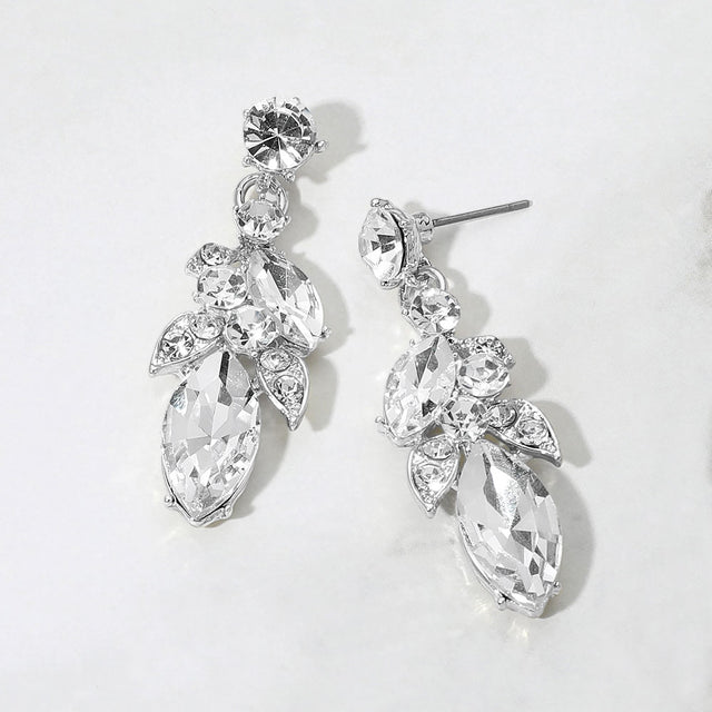 Madeline Love Clear, Silver Marquise Gem Steon Cluster Embellished Drop Evening Earrings