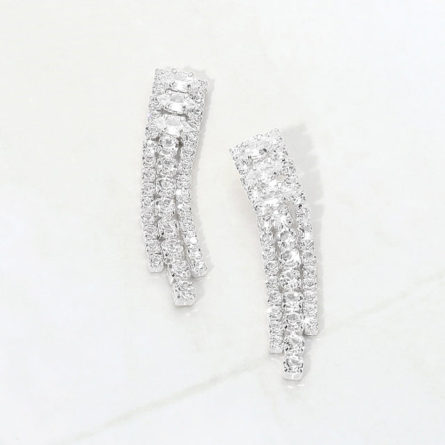 Madeline Love Clear, Silver Cascading Marquise Gem Rhinestone Fringe Drop Evening Earrings