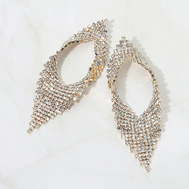 Madeline Love Gold Abstract Rhinestone Fringe Glam Statement Earrings