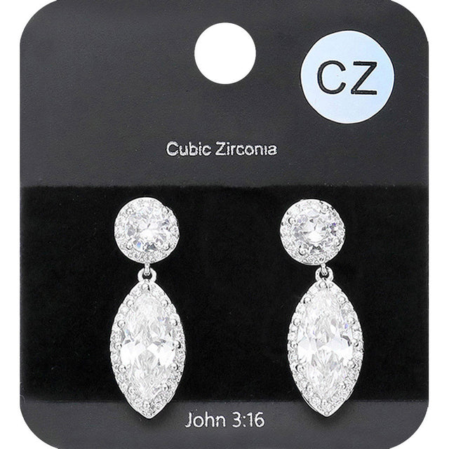 Madeline Love Clear, Rhodium CZ Marquise Stone Dangle Evening Earrings