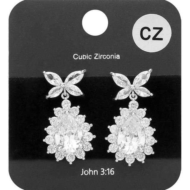 Madeline Love Rhodium CZ Stone Butterfly Teardrop Dangle Evening Earrings