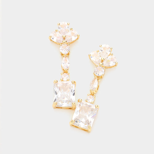 CZ Multi Stone Link Dangle Evening Earrings - CL-GD