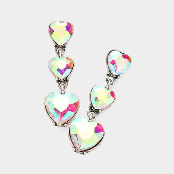 Heart Stone Link Dropdown Earrings