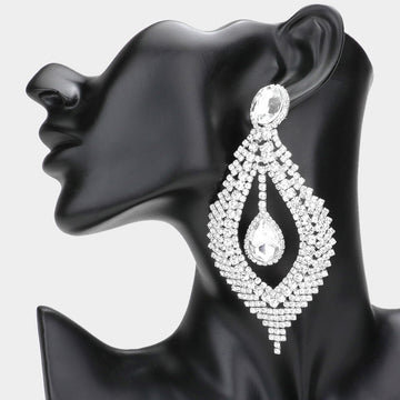 Madeline Love Silver Glass Crystal Rhinestone Drop Evening Earrings