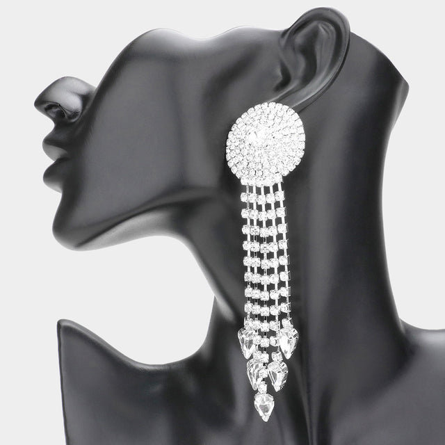 Madeline Love Rhodium Teardrop Stone Dropped Fringe Dangle Evening Earrings