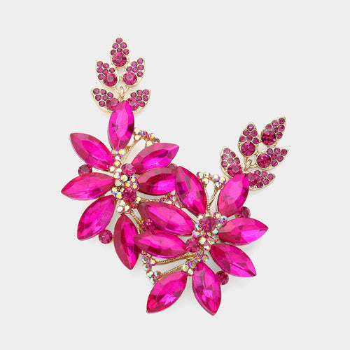 Glass Petal Evening Earrings - Fuchsia, Gold