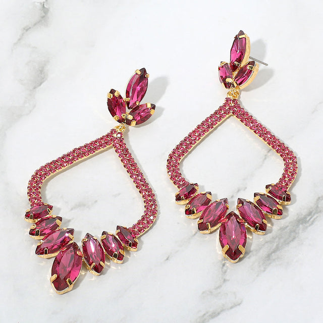 Madeline Love Fuchsia Marquise Stone Cluster Embellished Rhinestone Paved Open Chandelier Dangle Evening Earrings
