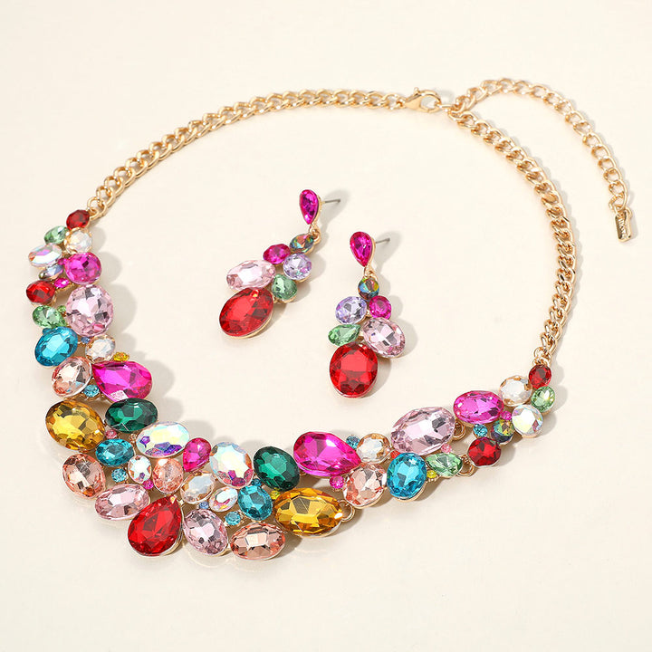 Gold, Multi Multi Stone Bubble Cluster Evening Necklace