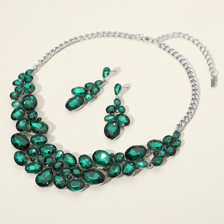 Emerald, Silver Multi Stone Bubble Cluster Evening Necklace
