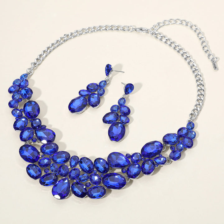 Sapphire, Silver Multi Stone Bubble Cluster Evening Necklace