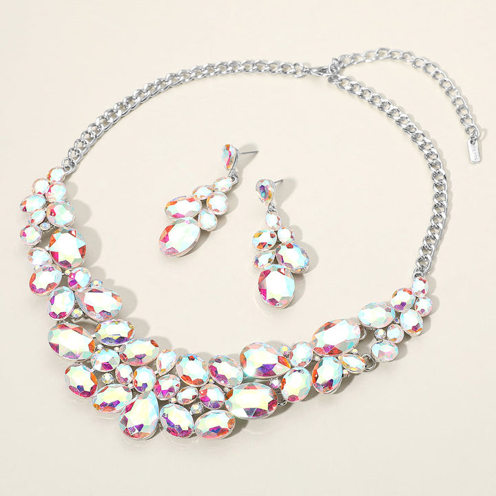 AB, Silver Multi Stone Bubble Cluster Evening Necklace