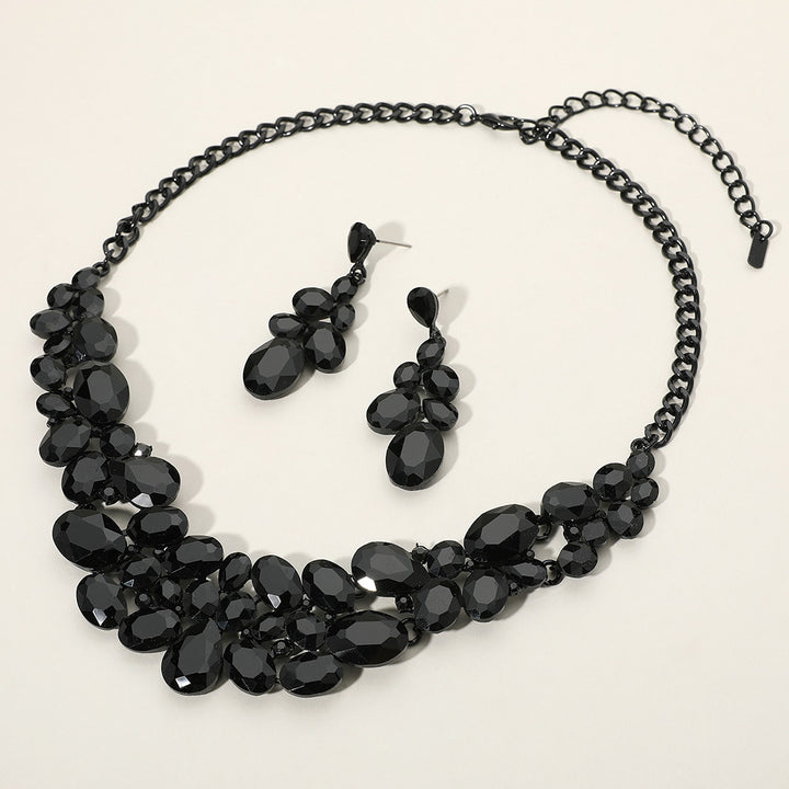 Black, Jet Black Multi Stone Bubble Cluster Evening Necklace